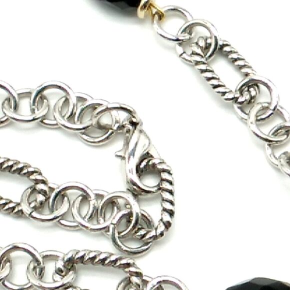 Black Acrylic Faceted Beaded Silver-tone Figaro Chain Necklace - Picture 6 of 15